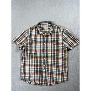 Lucky Brand Mens Size L Linen Blend Plaid Short Sleeve Button Up Shirt